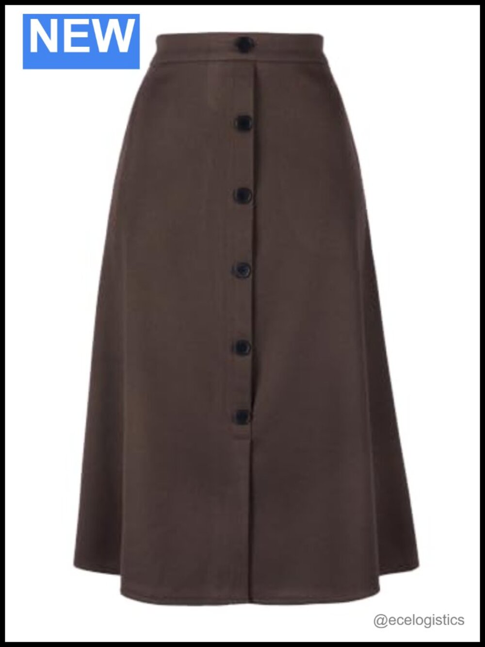 High Waist Herringbone A-Line Midi Skirt with Front Split for Women